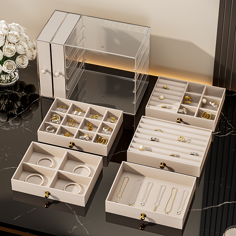 1pc elegant 8 tier transparent jewelry organizer box with fabric drawers large capacity stackable design for bracelets watches rings earrings necklaces versatile desktop storage solution jewelry box jewelry boxe jewelry boxes Product details 8