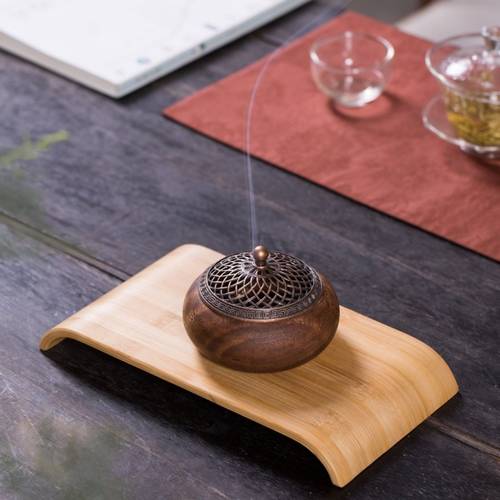 1pc vintage incense holder solid natural wood construction with lid elegant round tabletop decor for home meditation tea ceremony no electricity needed incense compatible design ideal gift for japanese tea room decor meditation accessory