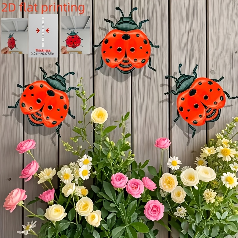 Image of 2d Flat, 2dflat, 3pcs New Acrylic Ladybug Wall Decoration, Colorful Garden Decoration, Outdoor/indoor Crafts, Ornament, An Ideal Gift For ., 2d Flat