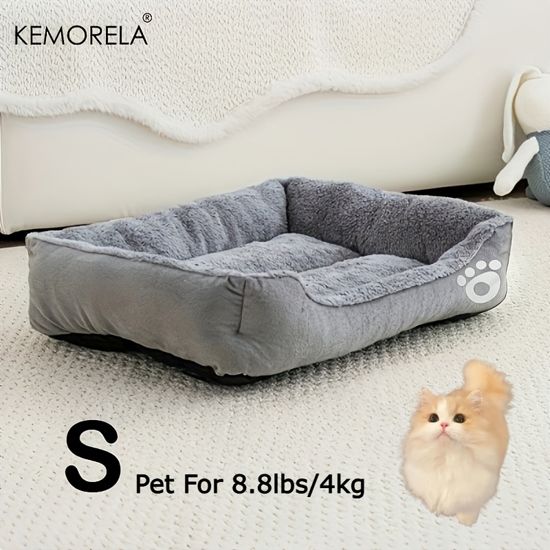 TEMU Kemorela Large, Rectangular Dog Bed With Paw Print Design - Polyester, Warm & Comfortable For , Ideal For Small To Medium Breeds, Pet Bedding |