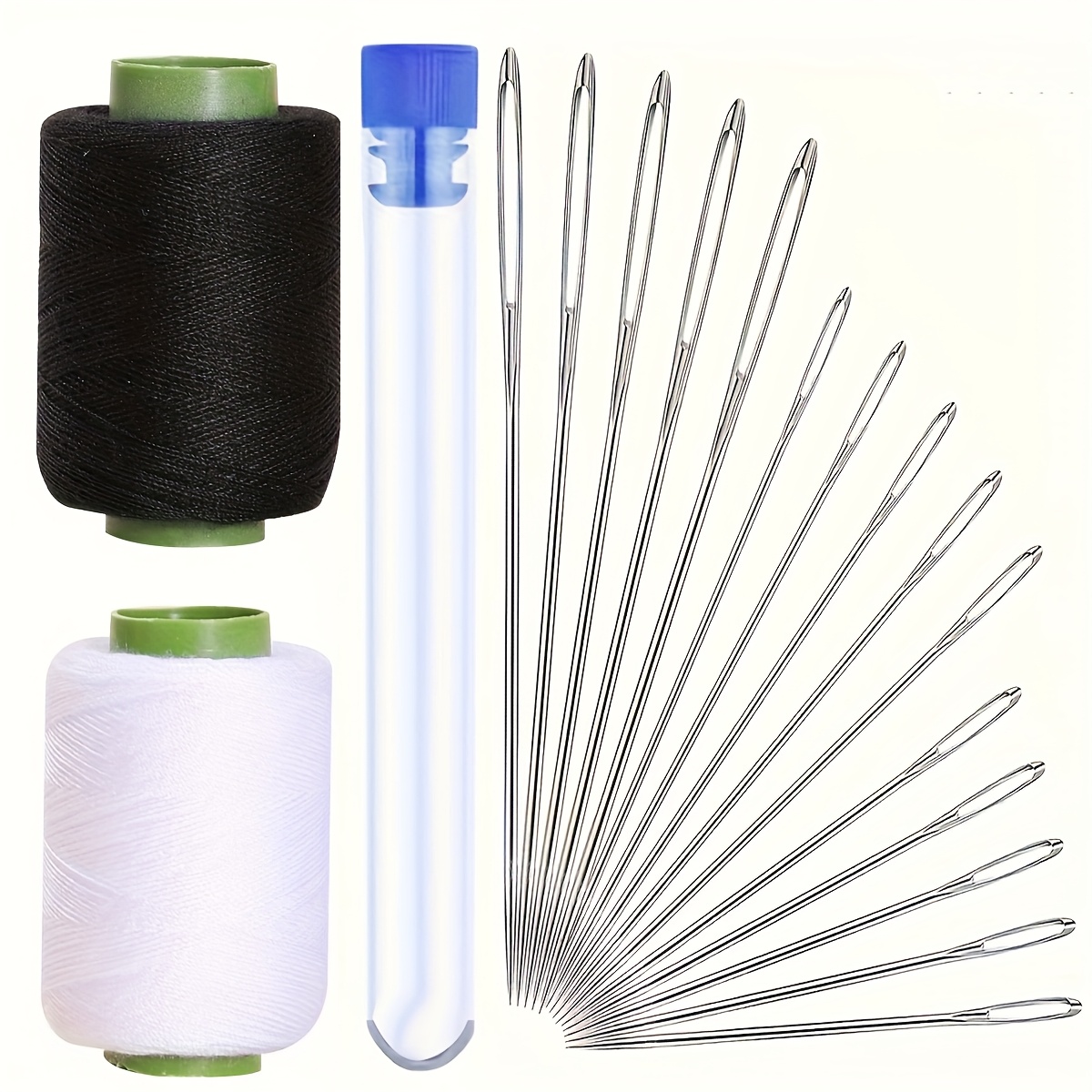 TEMU 1 Set de Kit de Costura, 15 Agujas de Coser a de Ojo Grande y 2 Rollos de Hilo de Coser, Kit de Coser a con Agujas de Acero, Hilo de Coser de
