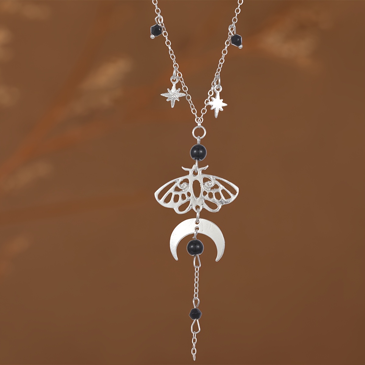 TEMU Collier Gothique pour Femme avec Pendentif Croissant , et Étoile - Plaqué K, Convient pour les Fêtes, , les Chaînes Superposées, Cadeau Gothique