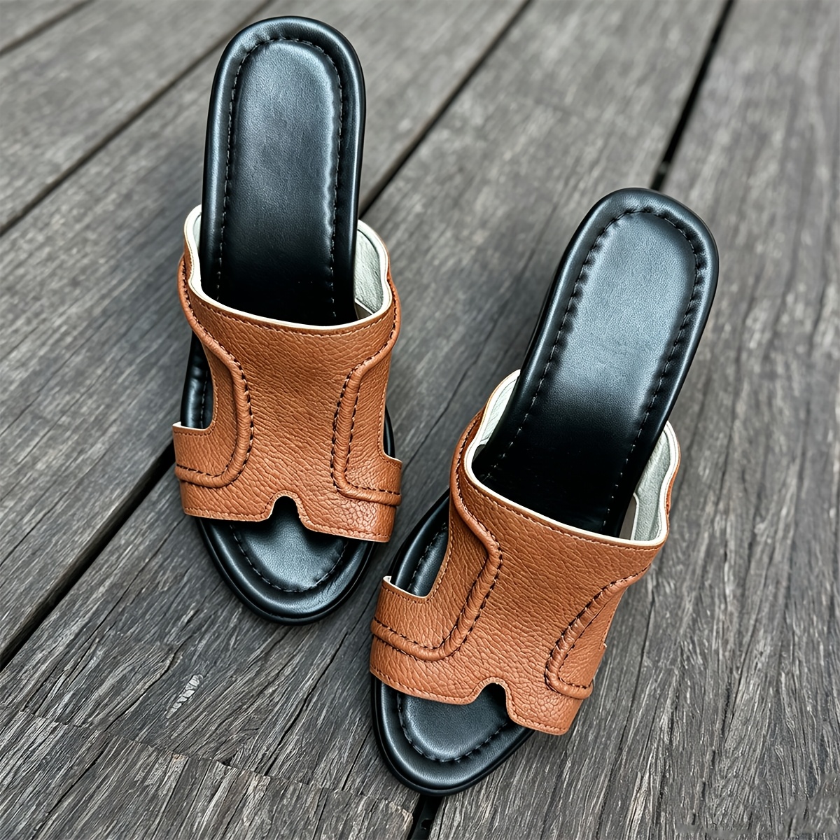 TEMU Women's Fashion Slides, Summer Elegant Beach Casual Shoes, Retro Style Platform Sandals, Women Shoes