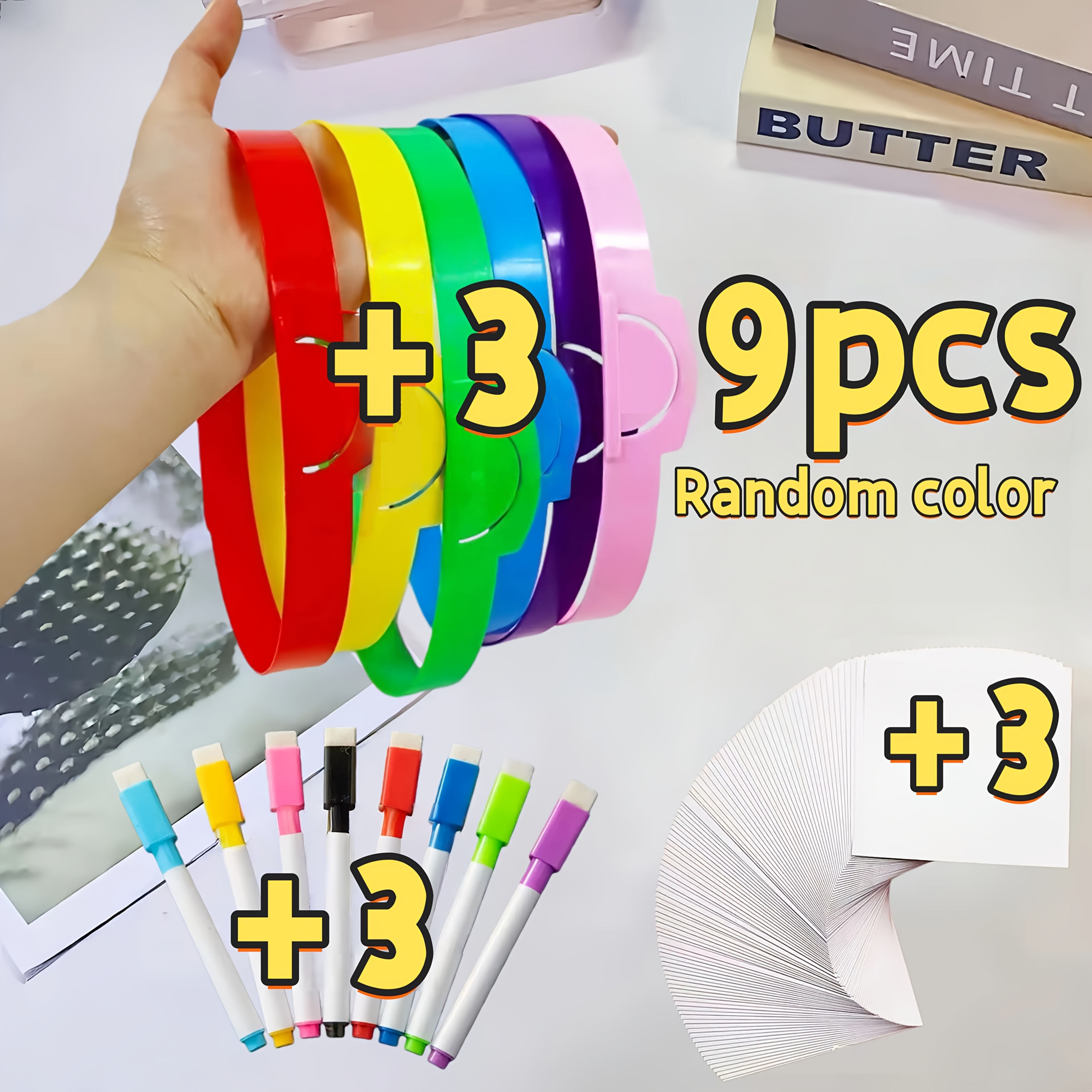 9pcs Random Color " " Set With Adjustable Headband, Reusable Cards, And Pen - Perfect For Family Gatherings, Role Play, And Celebrations. Ideal Party Gift For Christmas, Halloween, New Year, And More