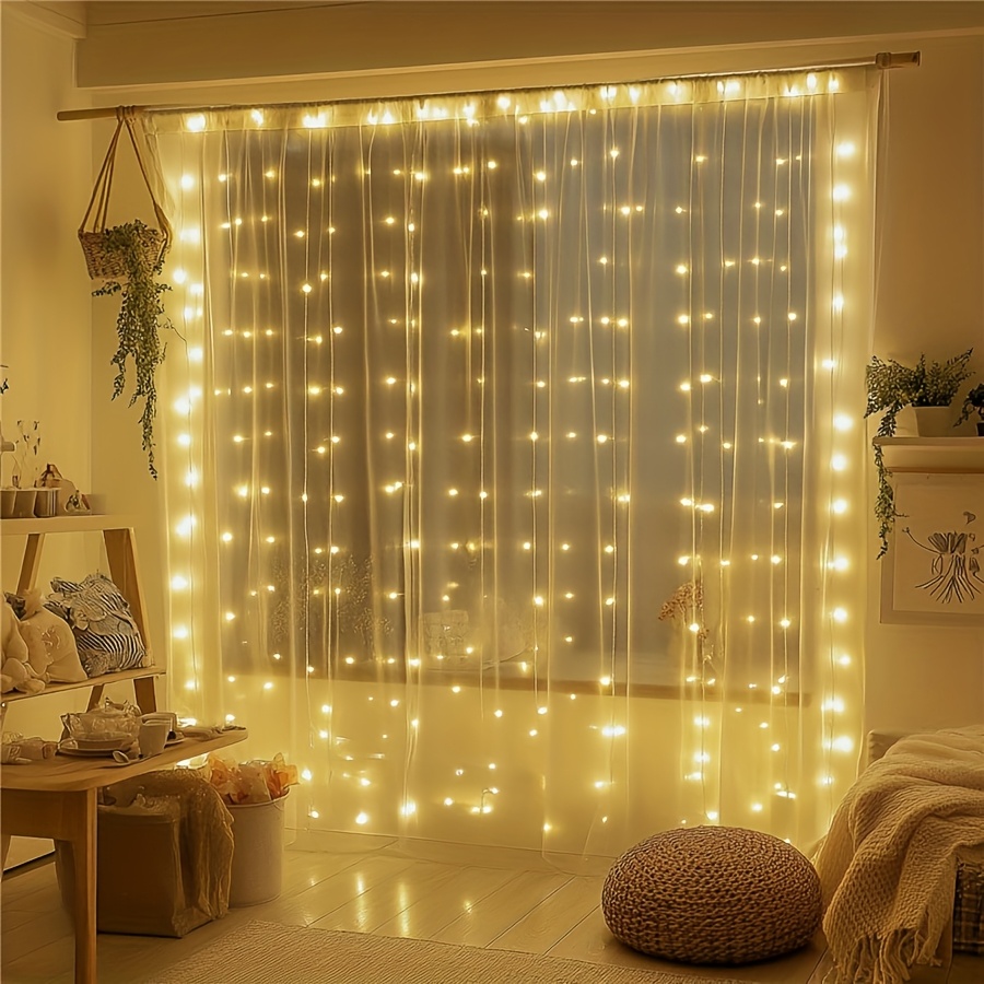 TEMU 602 Led Warm White Usb Curtain Lights With Remote Control - 8 For Christmas, Weddings, Valentines Day & Indoor Party Decor - Elegant For Any Occasion, Lights For Decoration