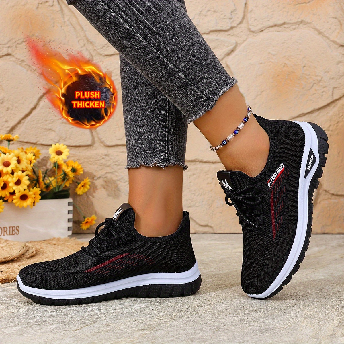 Winter Warm Thickened Sneakers with Thermal & Cushioned Sole - Flexible Fabric Upper &  Outsole, Cozy Orange Winter Shoes for Cold Weather, Casual Walking, Gym, Everyday Use