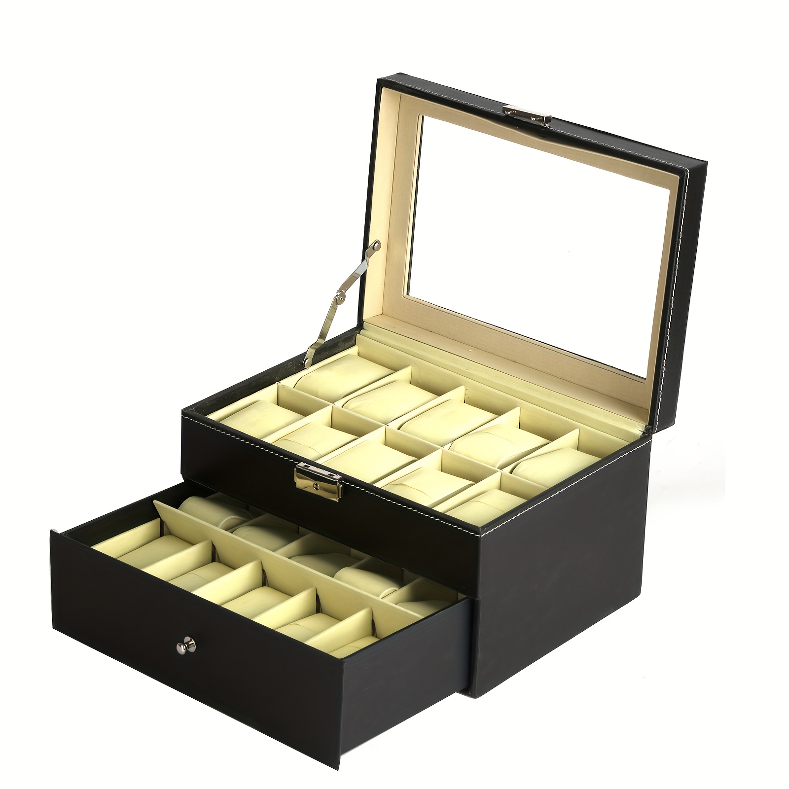 20-slot Double-layer Watch Box With Glass Window, Dust-proof Watch Display And Storage Case, Holiday Gift For Men And Women, Practical And Neat, 28.2×20.2×16.5cm