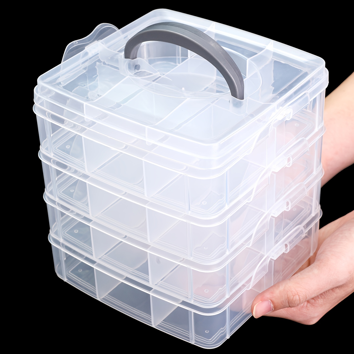 

1pc Stackable Plastic Storage Box With 18/24/30 Compartments, Organizer For Beads, Embroidery, Crafts, Dustproof Portable Display & Packaging Case - Multifunctional Craft Storage Solution