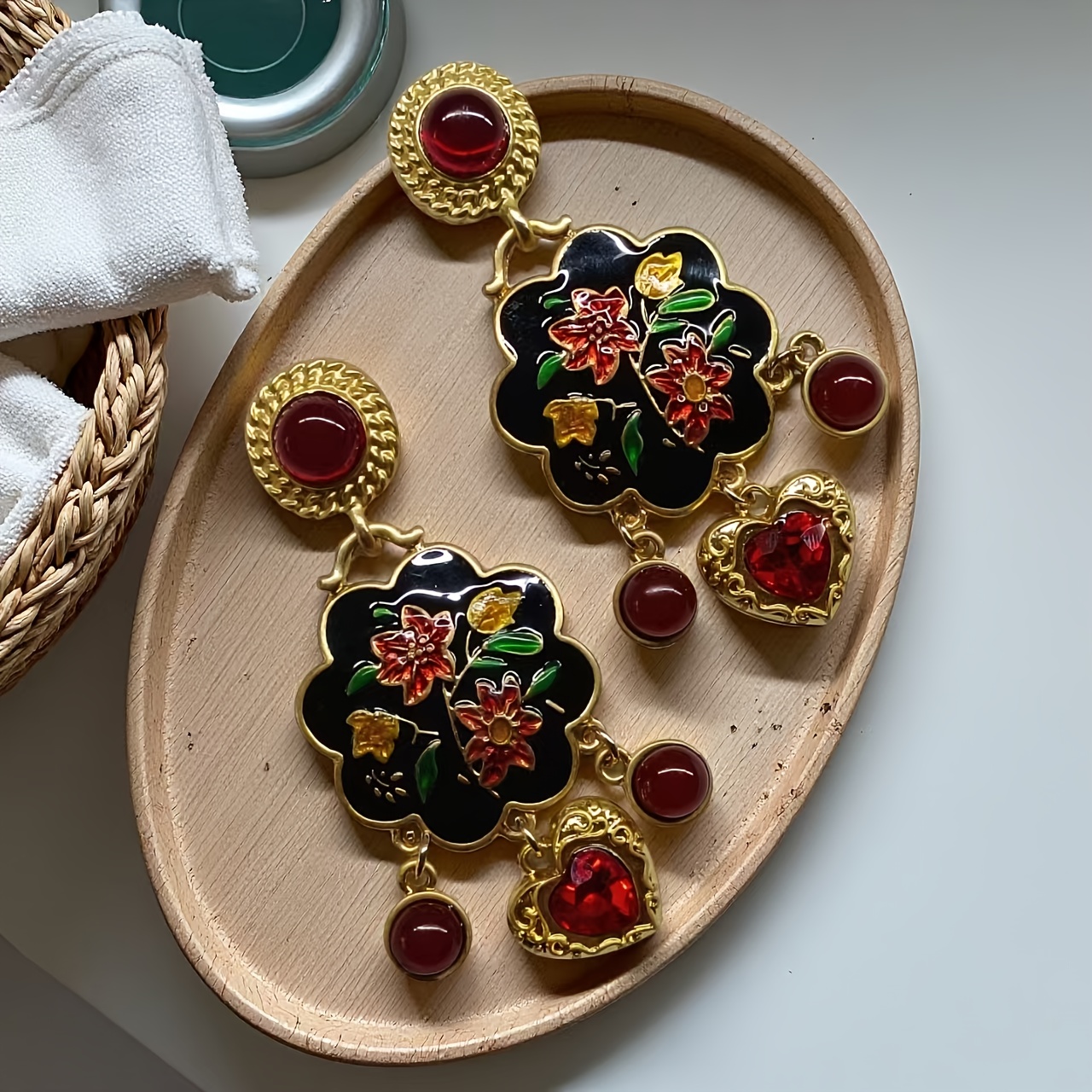 E-shop 1 Paar Vintage Ohrringe im Hof-Stil aus künstlichem Tropfkleber-Handwerk / Glas + Harz Punktkleber ethnischer Stil Ohrschmuck