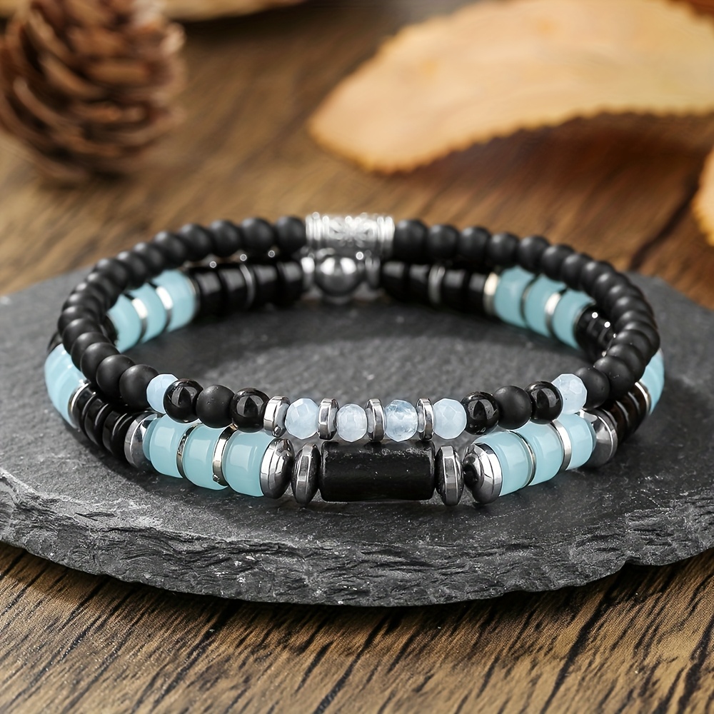 E-shop 2er-Set Herren-Natursteinarmbänder, lässig, geeignet für den