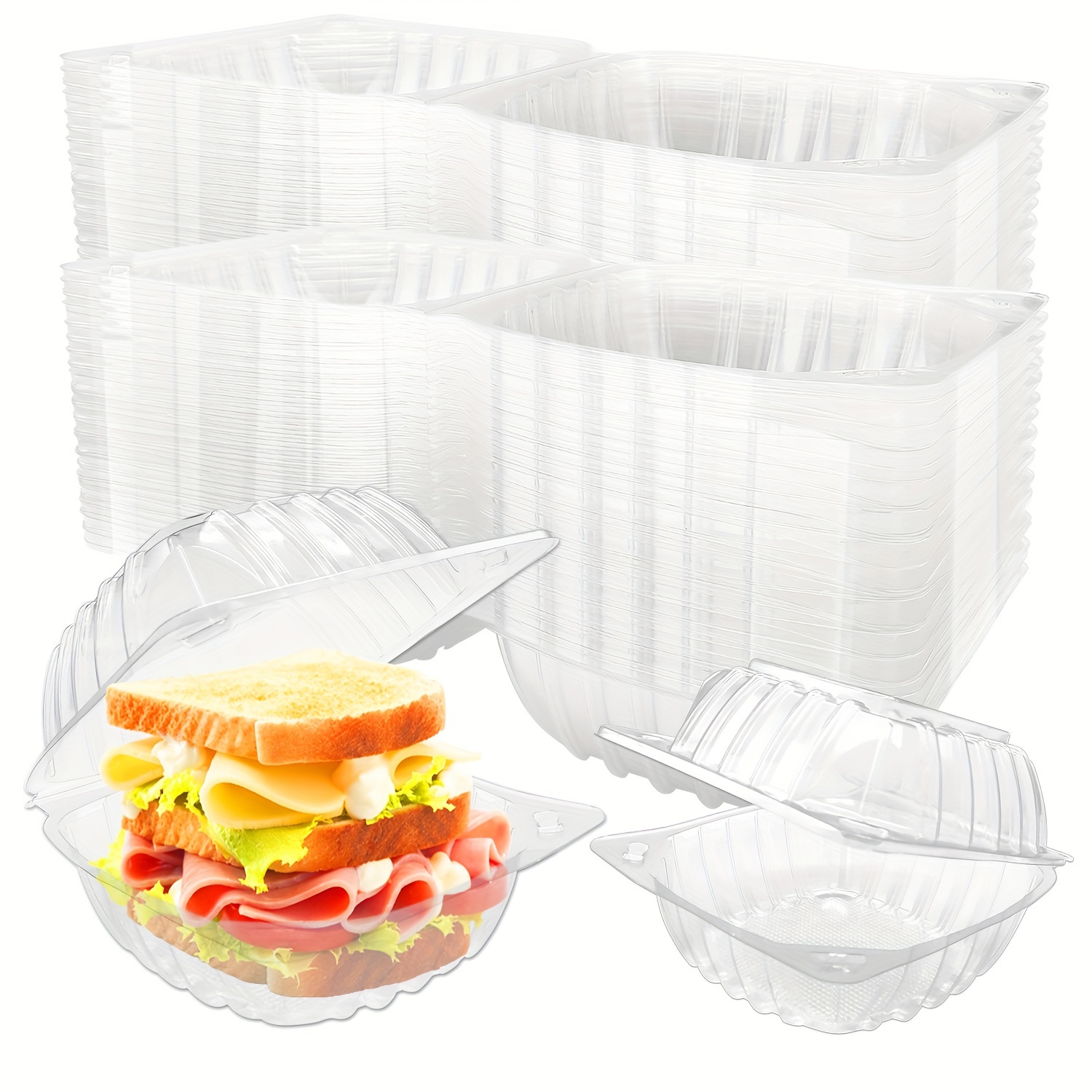  Stock Your Home - Envase de plástico para llevar alimentos y  postres, 100 unidades de 5 x 5 pulgadas, envases de plástico con bisagras,  desechables, recipiente para llevar alimentos, ensaladas, pasta