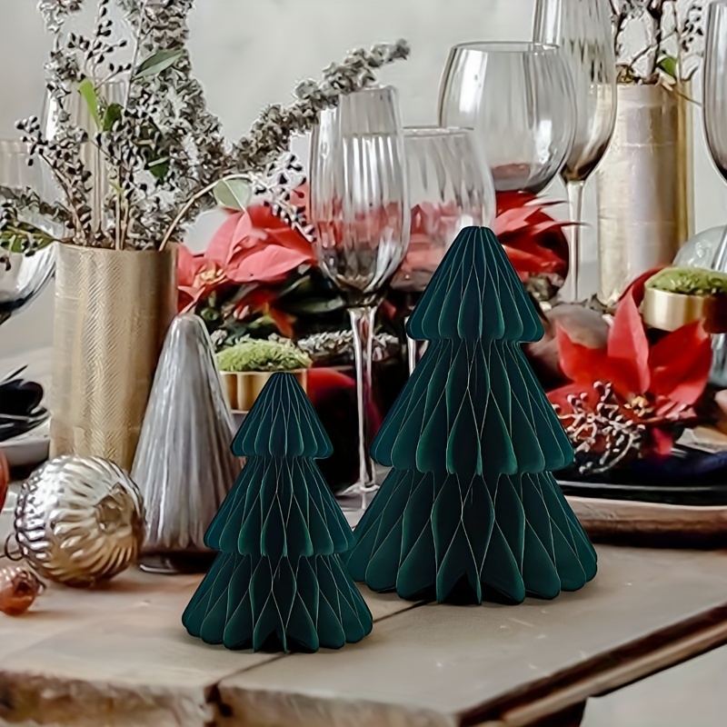 

2pcs Set Green Honeycomb Paper Trees - For Centerpieces & Party Decor, No Power Needed