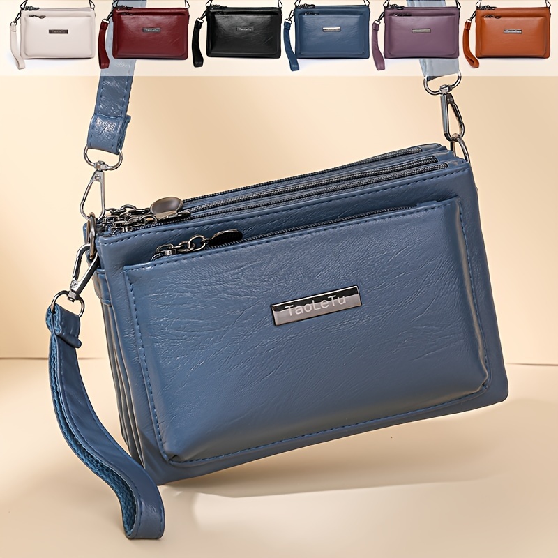 

Leather Crossbody Bag Tlt1033, Large Capacity With Removable Strap, Anti-theft Zipper Closure, Polyester Lined, Solid Color, No Pattern - Multiple Colors