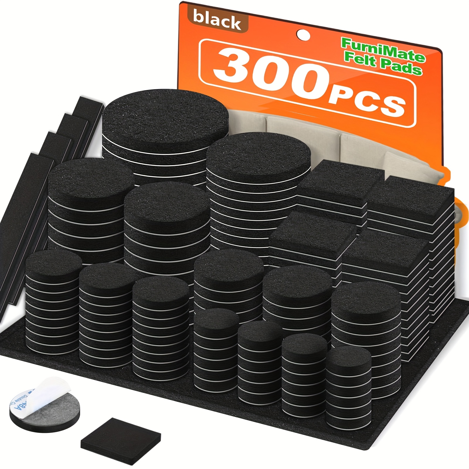 TEMU Felt Furniture Pads 300pcs, Furniture Pads For Hardwood Floors, Floor Protectors For Furniture Legs, , For Furniture Black