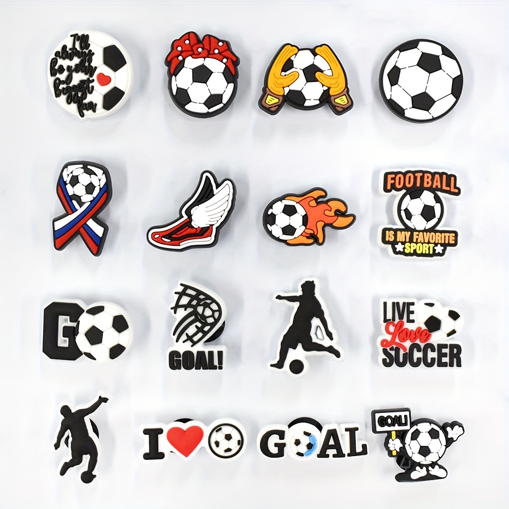 

16pcs Soccer & Football Shoe Charms Set - Pvc, Sneaker Decorations & Diy Gifts, Goals, Sports