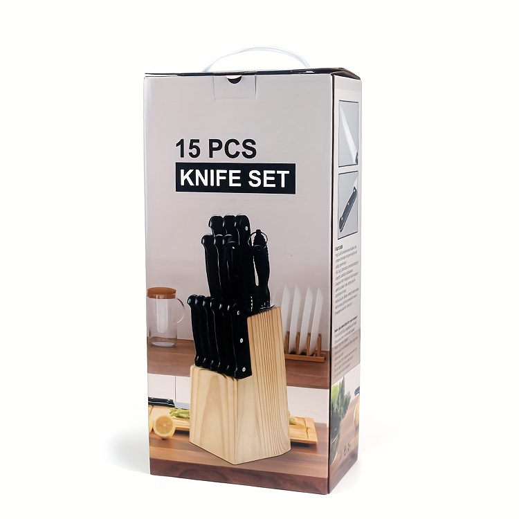 15pcs Kitchen Knife Set with Solid Wood Block, Suitable for Cutting And Mixing Meat, Fruits, Vegetables And Other Foods [ Collectible Level ] Kitchen Knives 15pcss Set | Gift BOX Solid WOOD Base | Edge Treatment Maintenance Set | Family Quality