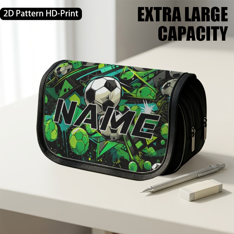 TEMU Une Trousse à Crayons Personnalisée, Motif Ballon de Foot Noir, Pochette Porte-Stylos Organisateur pour Fournitures de Bureau, Accessoires de