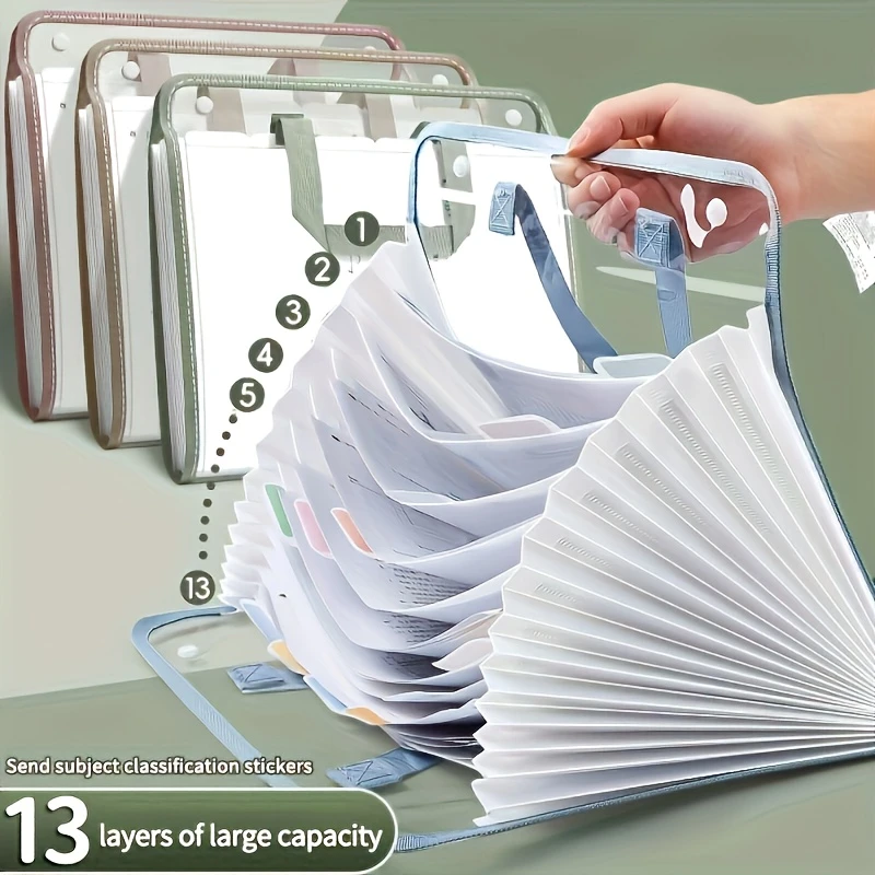 13 pocket expanding file organizer waterproof a4 document holder with transparent front 13 pockets durable abs plastic portable handheld storage for students office use pink office supplies storage stylish organizer sturdy handle construction storage organizer details 3