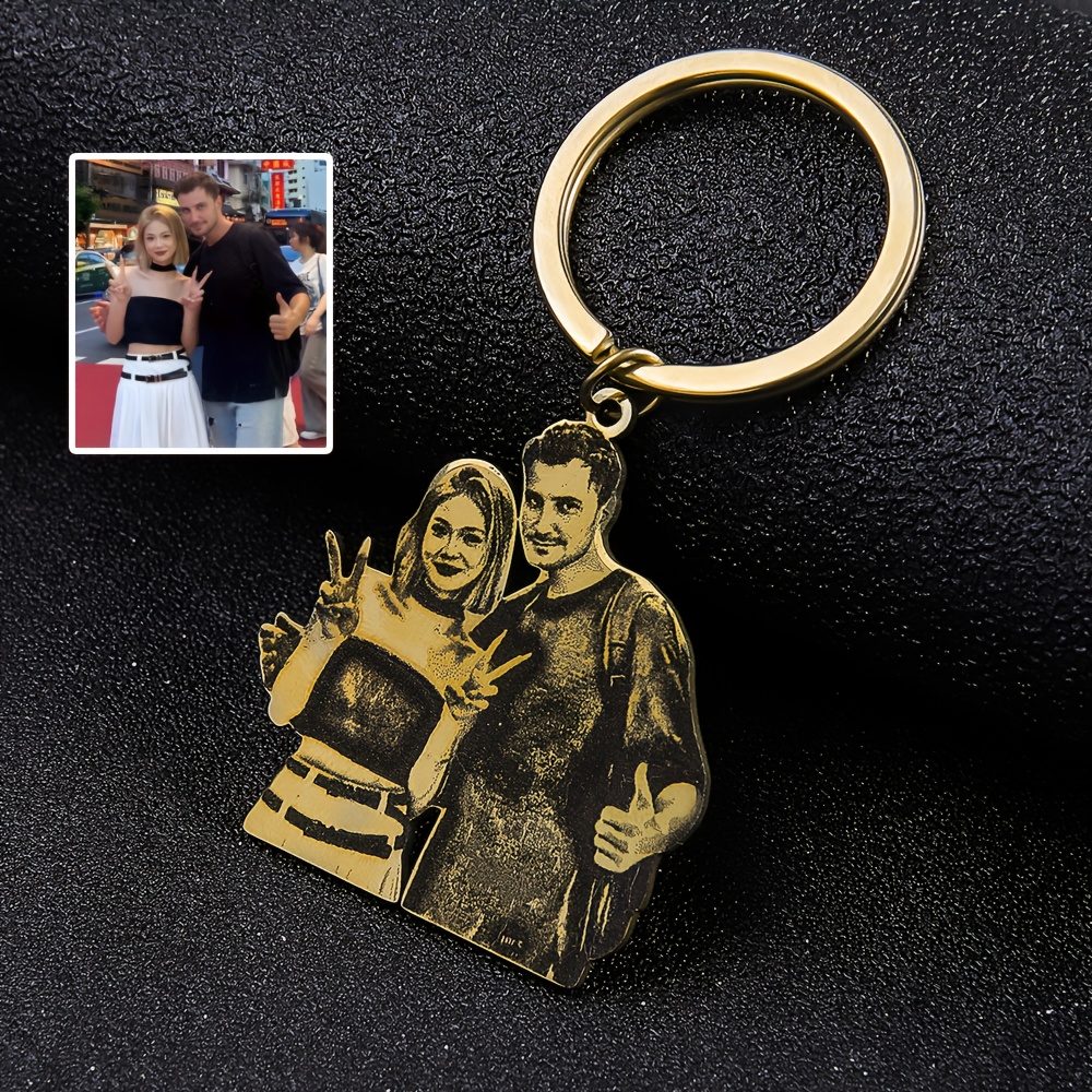 TEMU 1pc Fashion 304 Stainless Steel Personalized Custom Portrait Picture Text Anti-rust Anti-fading Women's Pendant Keychain Suitable For Daily