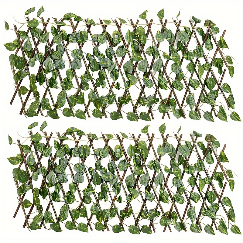 

1pc Expandable Artificial Green Leaf Wood Fence, Simulated Plant Stretchable Ivy Privacy Fencing For Garden, Balcony, Patio, Outdoor Decor, 40 Willow Lattice, Realistic Faux Foliage