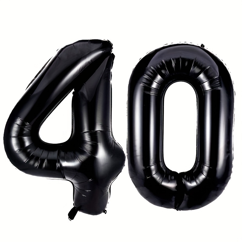 

2pcs/pack 40 Inch Large Black Polyester Film Aluminum Foil Number 40 Black Number Balloon 40 Years Old Men Women Birthday Party Decoration 40 Wedding Anniversary Decoration Eid Al-adha Mubarak