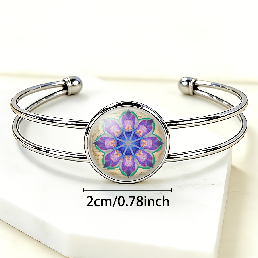 Adjustable Open Bangle with Multicolor Round Pattern