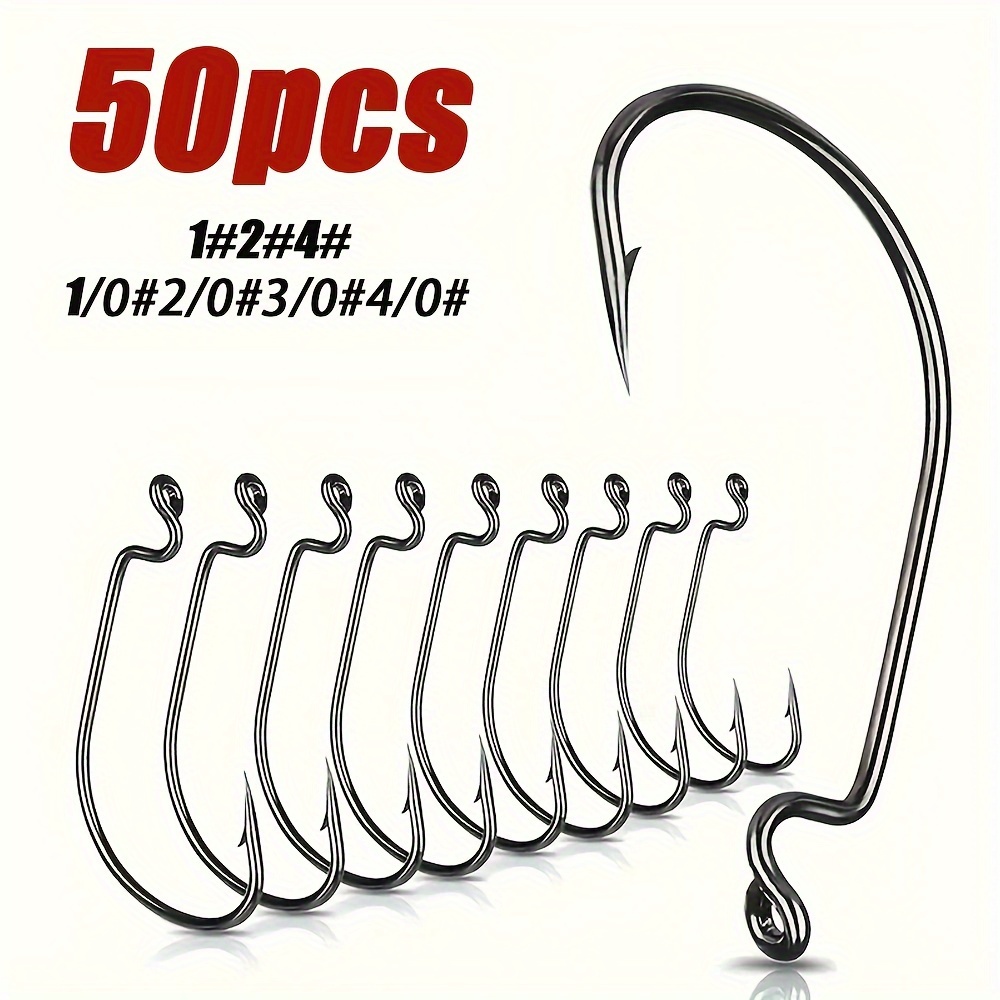 

50pcs Carbon Steel Fishing Hook Set - Silvery, Hooks For Soft Worm Lures & Texas Rig, Hook Set