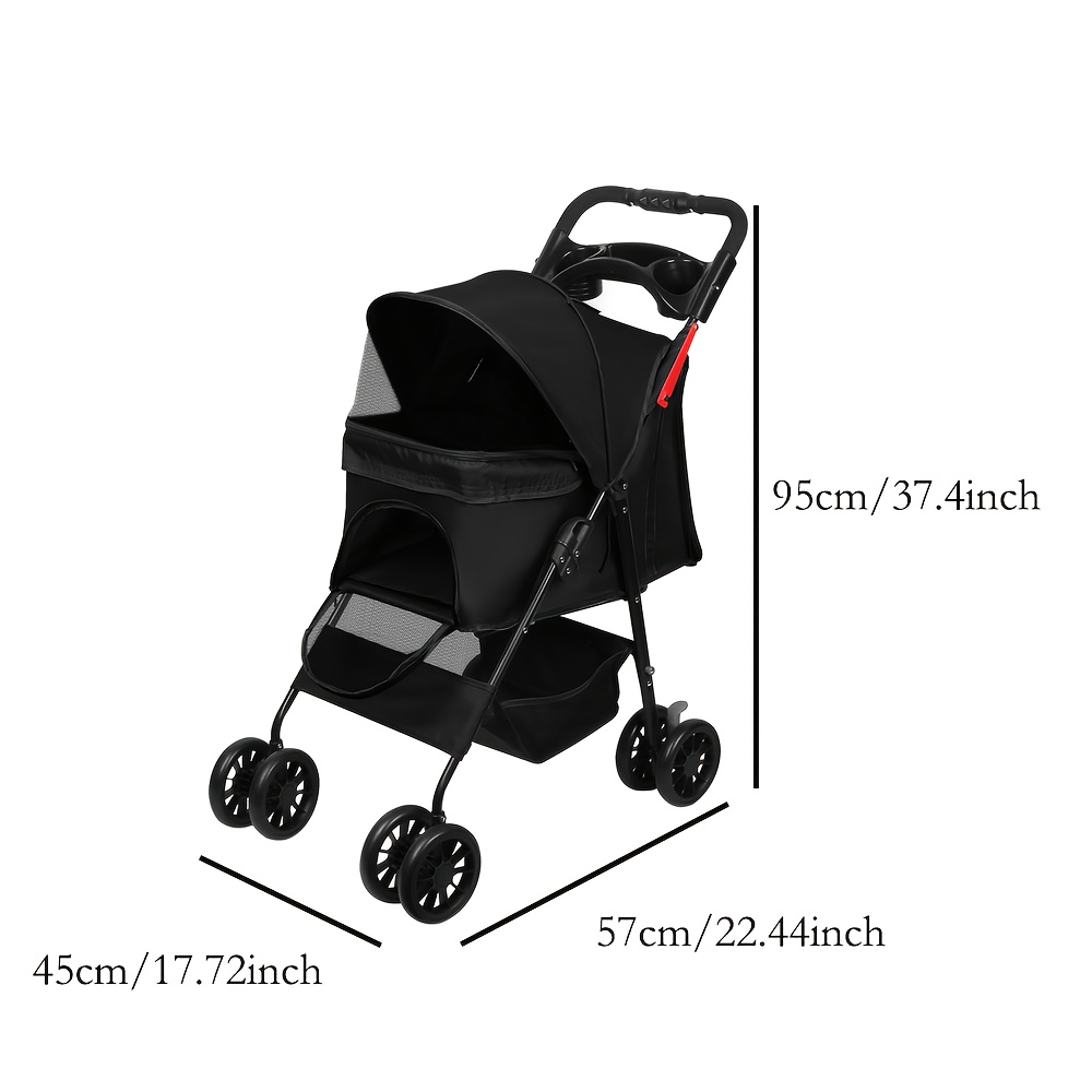 TEMU Terrain Wheeled Pet Stroller Compatible For Cats & Small Dogs - Heavy-duty Travel Carrier With Storage Bag, Spacious Interior & , Carbon Frame