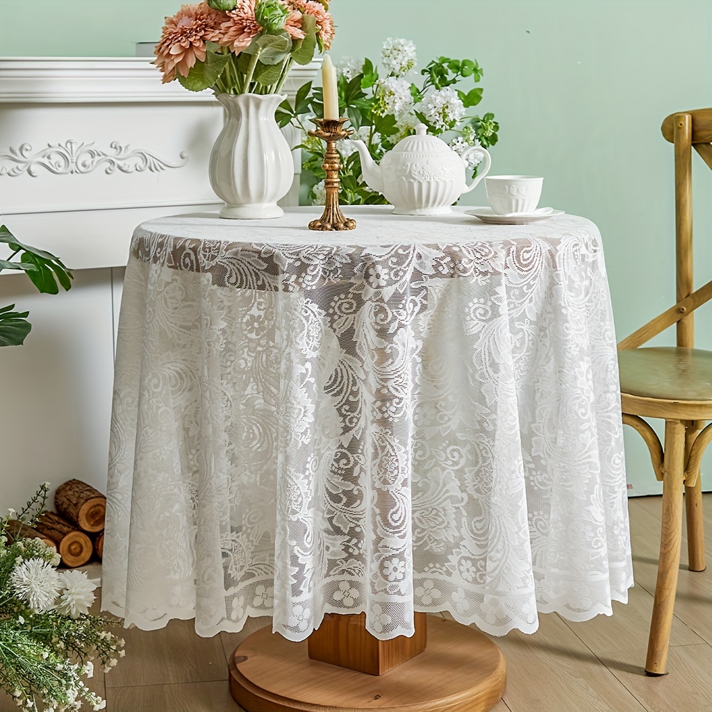 1pc white   tail small fresh hollow lace tablecloth american countryside round table cloth high end restaurant tablecloth