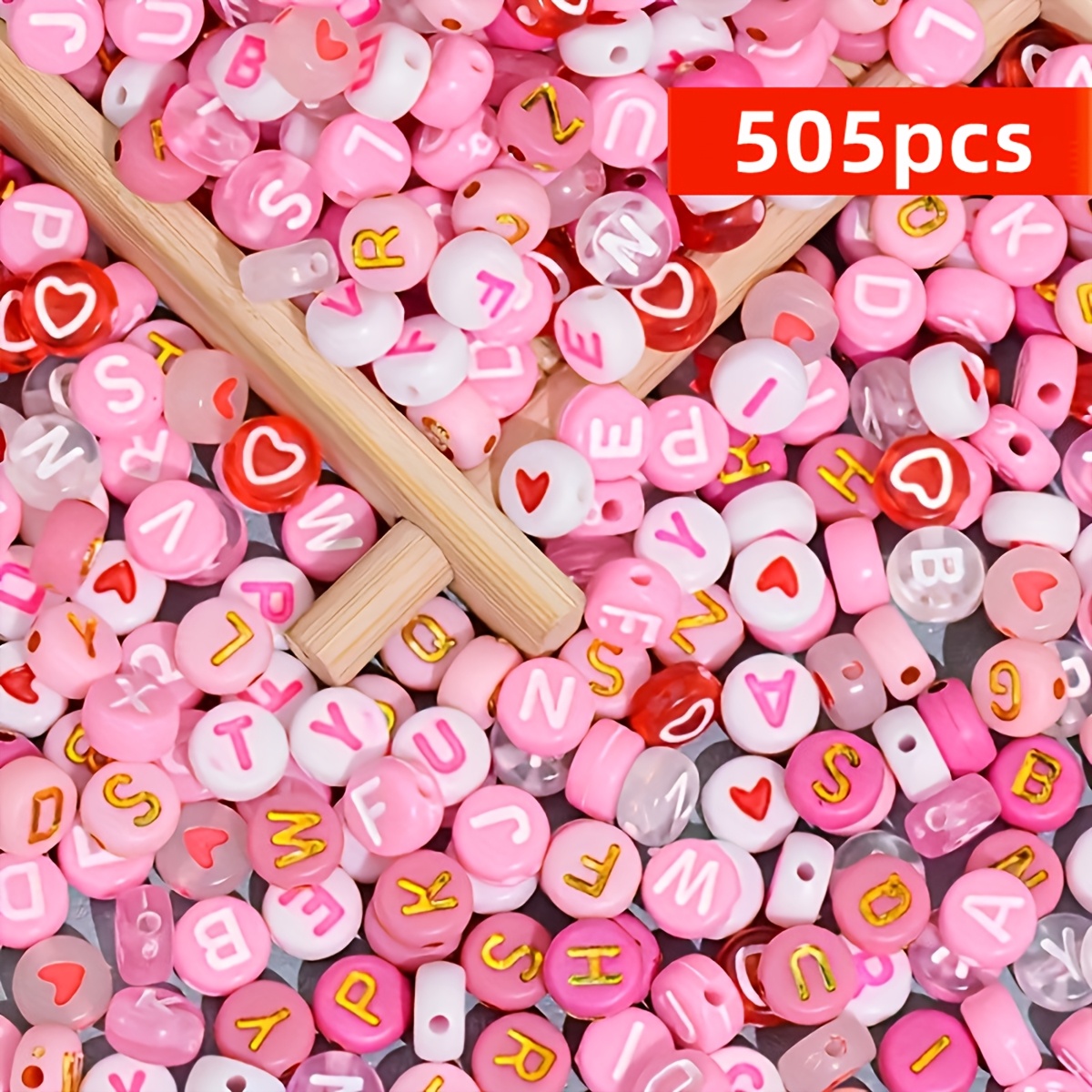 505/205pcs 7mm Pink Red Beads, Heart-shaped Beads, Letter Beads Combination, Valentine's Day Diy Bead Jewelry Making Supplies
