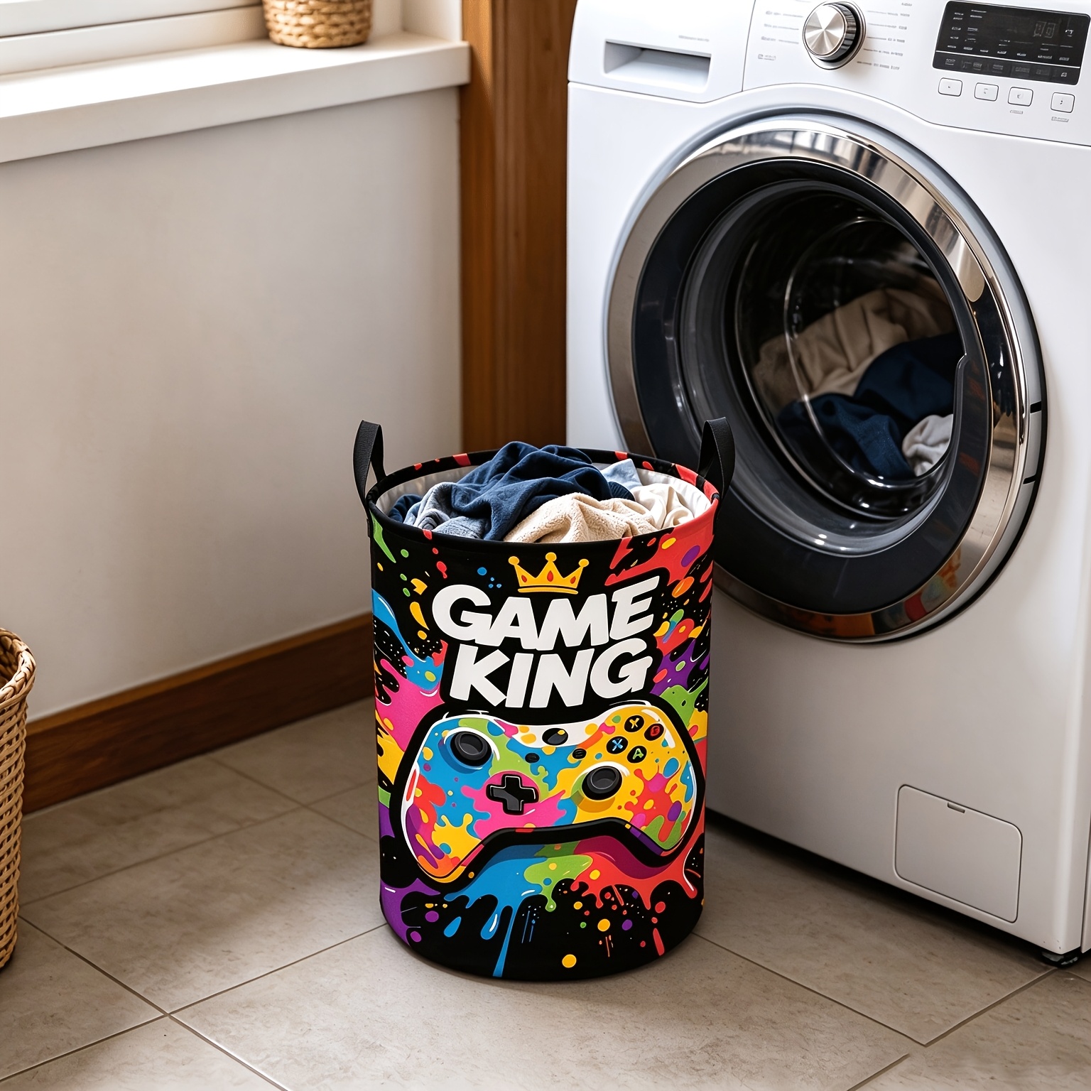 TEMU Panier à linge 1 manche de manette de jeu - Organisateur de rangement au design de jeu vidéo, tissu durable adapté pour chambre, bureau,