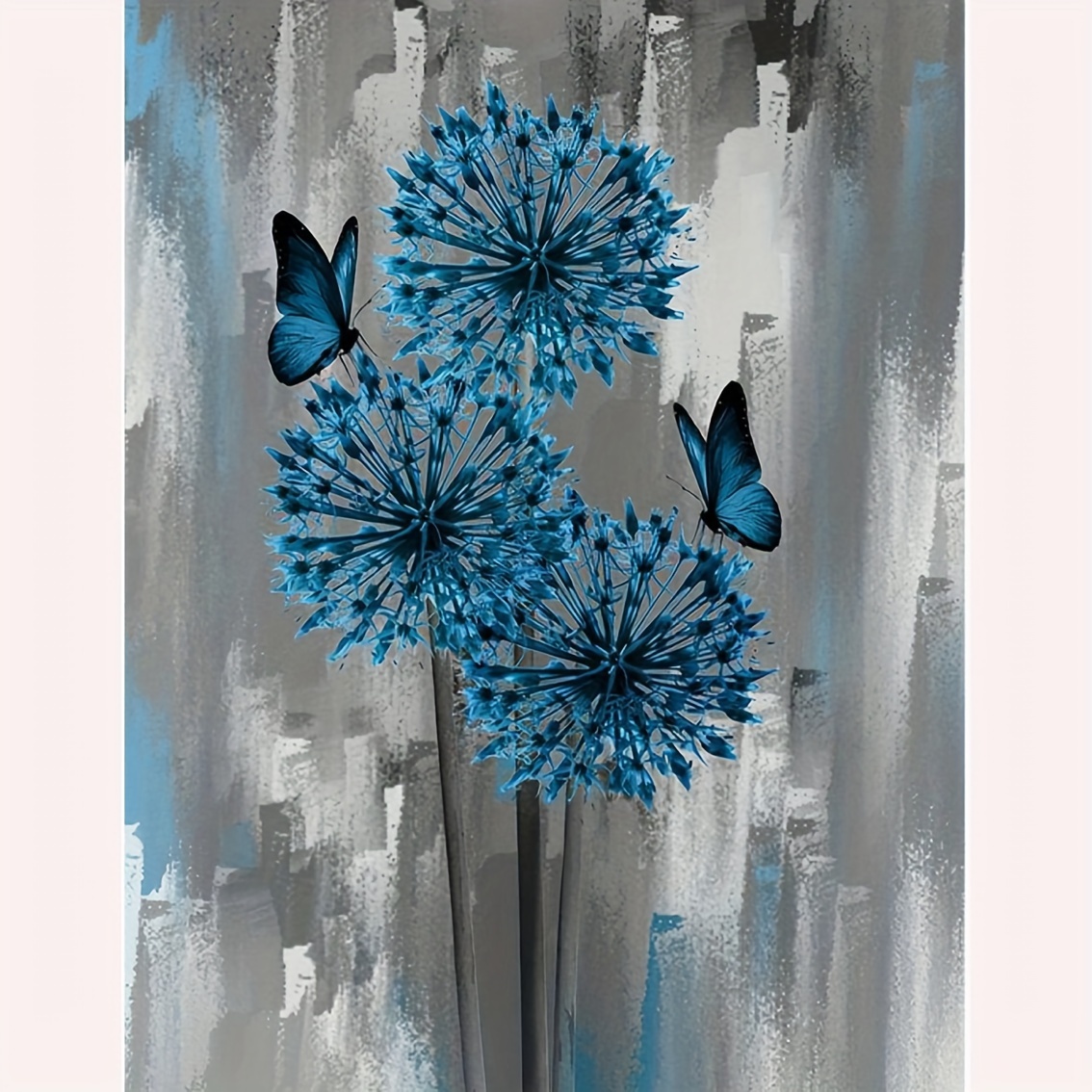 

5d Diy Diamond Painting Kit - Blue Dandelion And Butterfly Theme, Round Diamond Shape, Acrylic Pmma, Cross Stitch Set, Diamond Embroidery Mosaic For Beginners, Wall Decor Gift 30x40cm/11.8x15.7inch