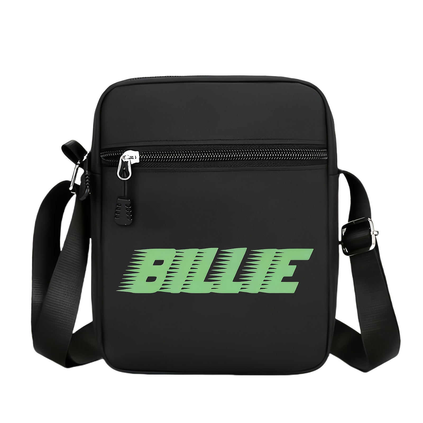 TEMU 1pc Unisex Crossbody Bag With Green Logo & Lettering - Adjustable Strap, Zippered Compartment & Top Opening, Lightweight Durable Suitable For