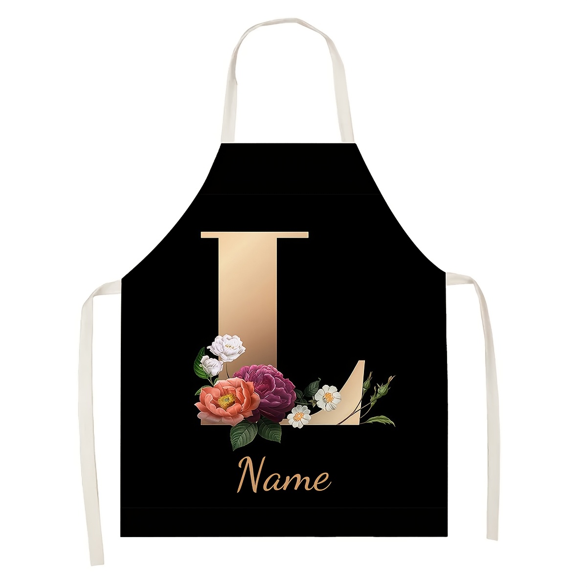 TEMU 1pc Customizable Name A-z Letter Kitchen Apron, Polyester Fabric, Personalized Diy Apron, Painting Handmade Cooking Baking Gardening Apron,