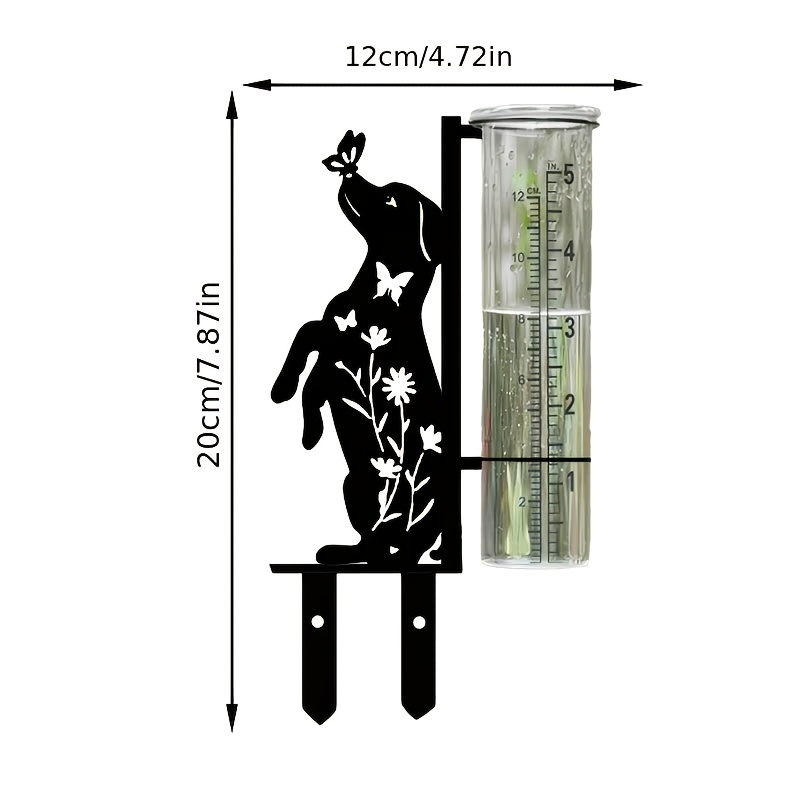TEMU Dog Pattern Rain Gauge Outdoor Practical Decorative Item, Large Capacity Metal Frame Rain Gauge, Suitable For Garden, Yard, Terrace, Courtyard,