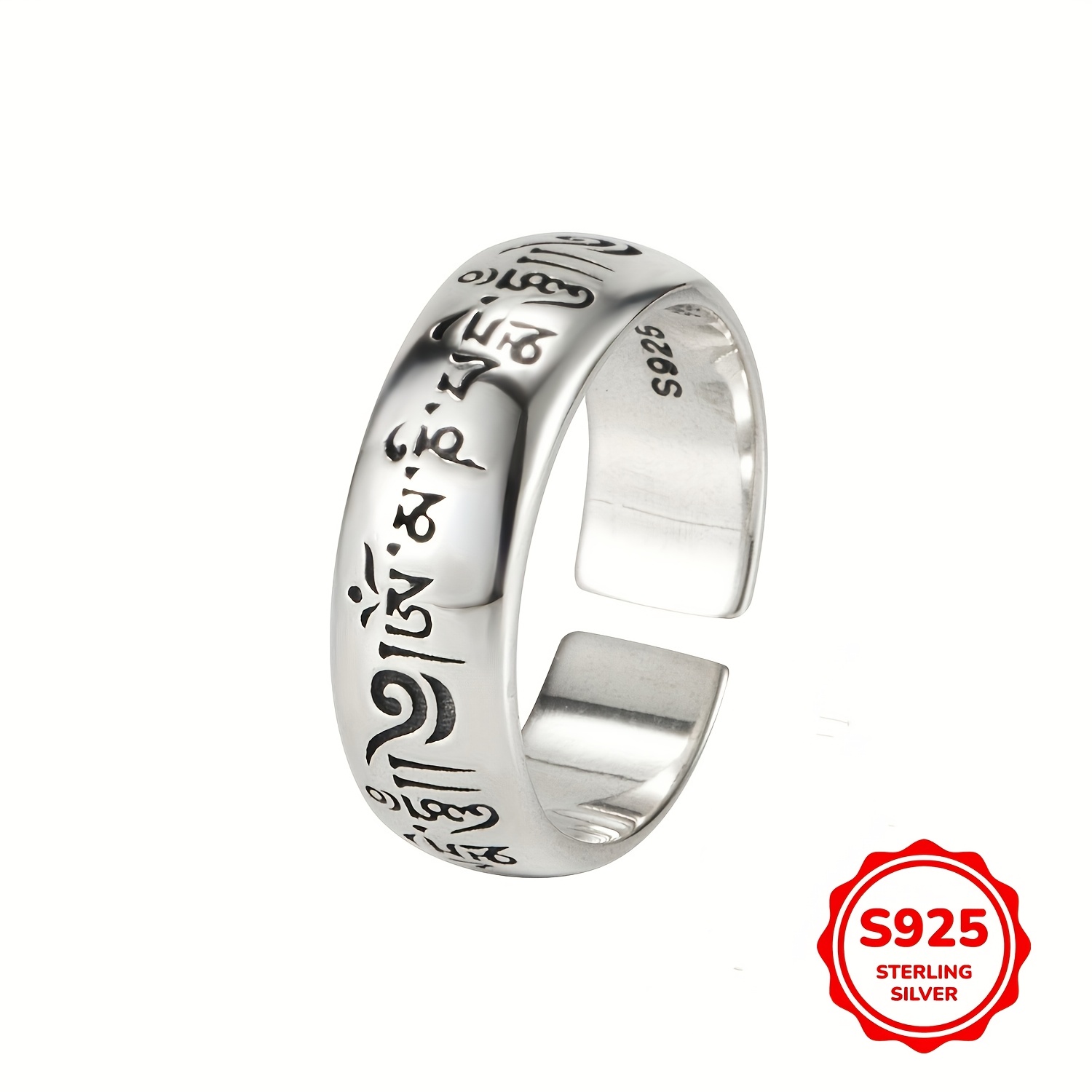 

S925 Sterling Silver Retro Women's Ethnic -character Maxim Ring Thai Silvery Nine-character Old-fashioned Ring (silvery Net Weight: 5g)