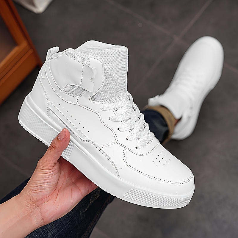 Men'S High-Top Casual Sneakers - Black & White Two-Tone Design, Lace-Up, Comfortable EVA Sole, All-Season Versatile Footwear for Everyday and Outdoor Activities