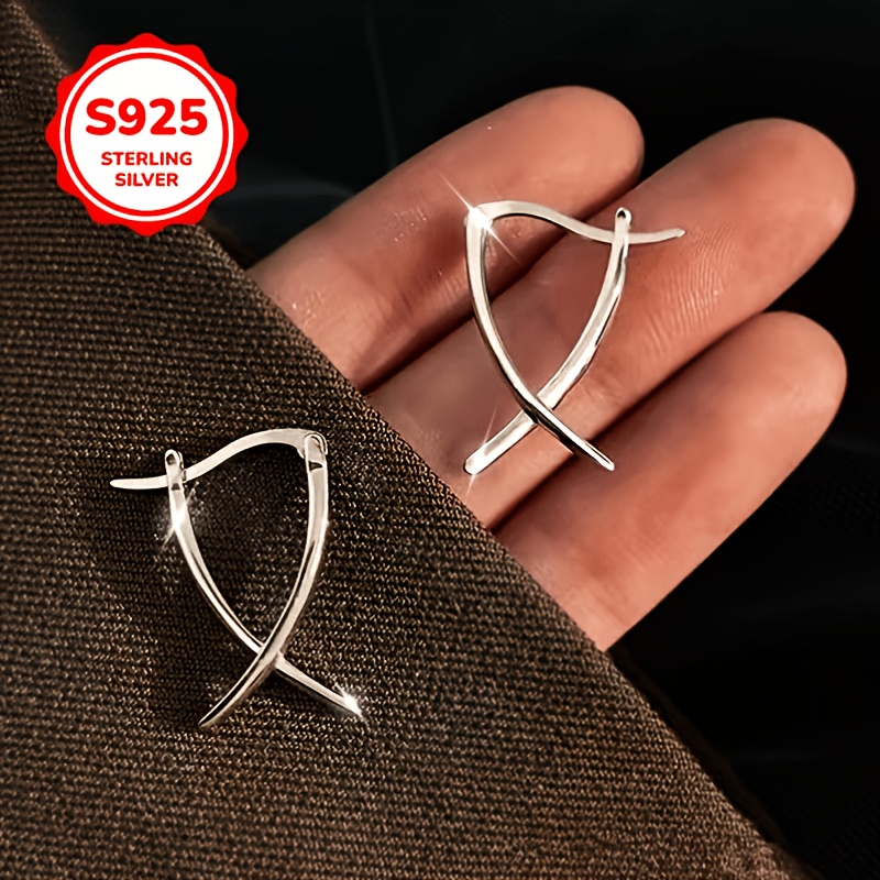 Women's 925 Sterling Silver 'You' Letter X Cross Earrings