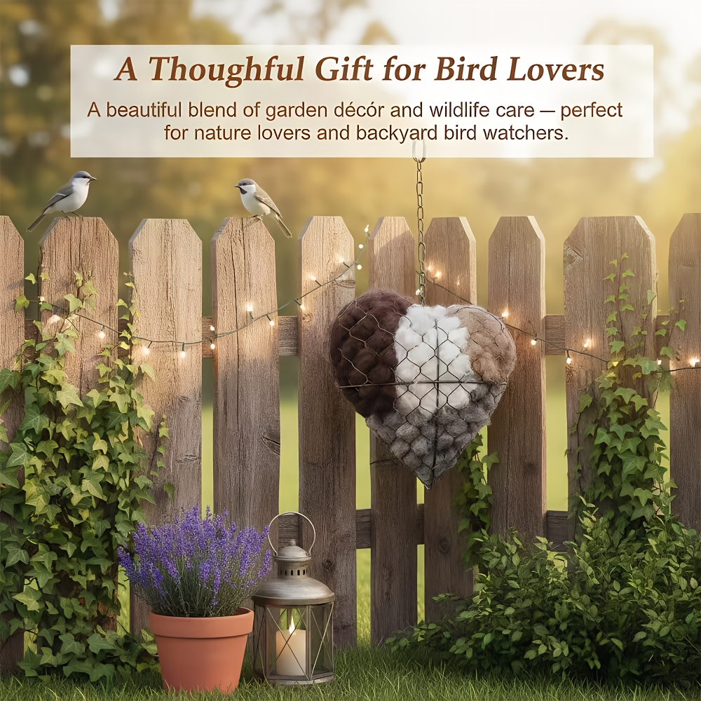 3件心形蜂鸟巢 | 手工纤维鸟巢，心形设计，可填充鸟巢天堂，包括多袋筑巢材料，以及为蜂鸟爱好者准备的鸟类礼物，适合家庭花园户外使用 商品详情 6