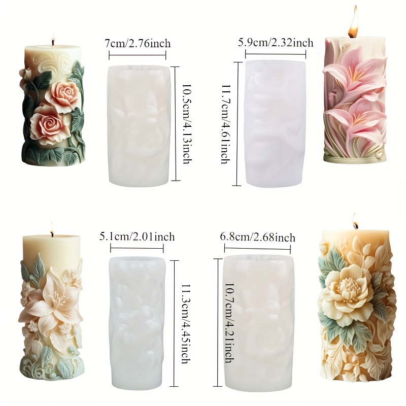 Image of 4pcs Floral Silicone Mold Set - Peony/lily/rose For Candle Making, Resin Jewelry, Diffusers, Soap & Succulent Planters, Mother's Day/wedding Diy Gift Kit