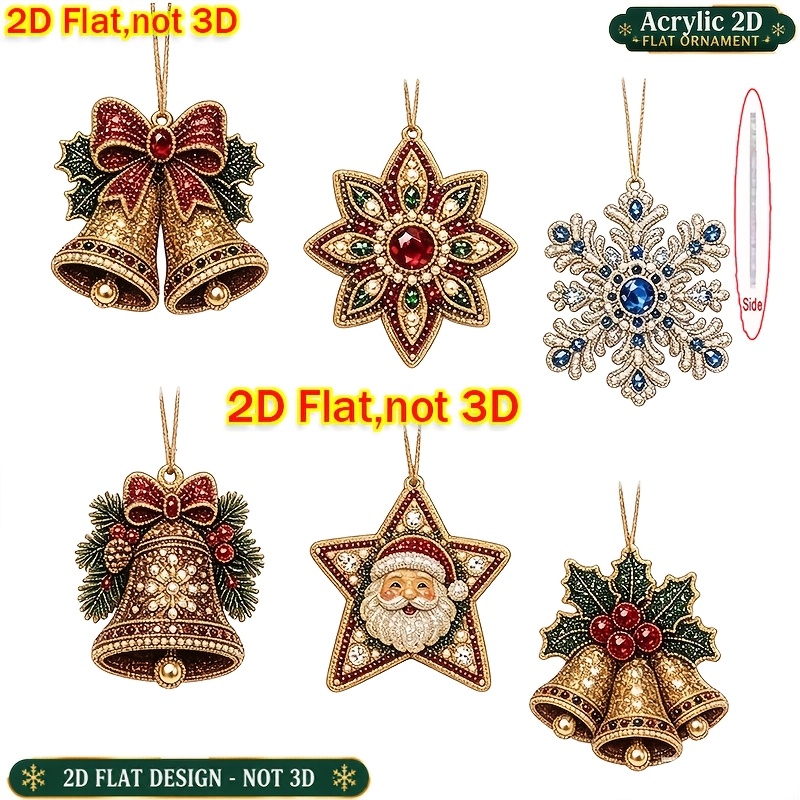 TEMU 2d Flat, Not 3d 6pcs Christmas Ornaments, Pearl Diamond Painting Art Kit, Crafts Xmas Decor Tiered Tray Decoration