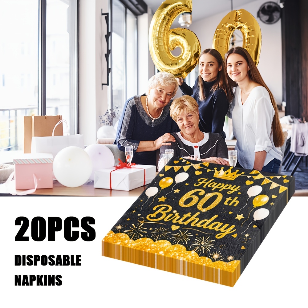 E-shop 20 Stück bunte bedruckte Einwegservietten für 60. Geburtstag Deko | 2-lagiges Papier, Universelle Feiertagsdekoration