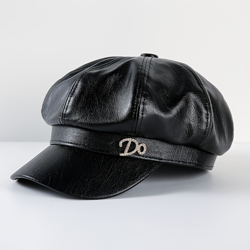 TEMU 1 pieza Boina estilo de PU para mujer, Gorra estilo repartidor de , Sombrero de sol octogonal vintage, Sombrero de pintor y elegante, Adecuado