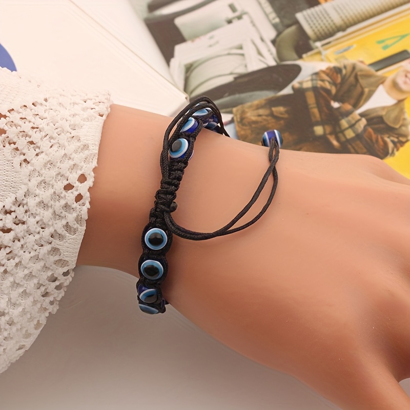 Evil Eye Bead Bracelet, Adjustable Braided Design