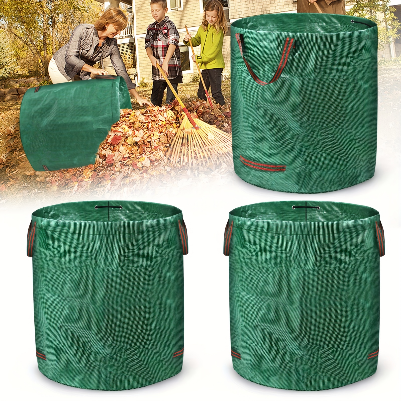 

2pcs 3pcs Garden Waste Bags 272 Litres Leaf Bag Self-standing Garden Bags With Handle, Leaf Bags, Sturdy, Made Of Polypropylene Fabric 150 G/m² Green