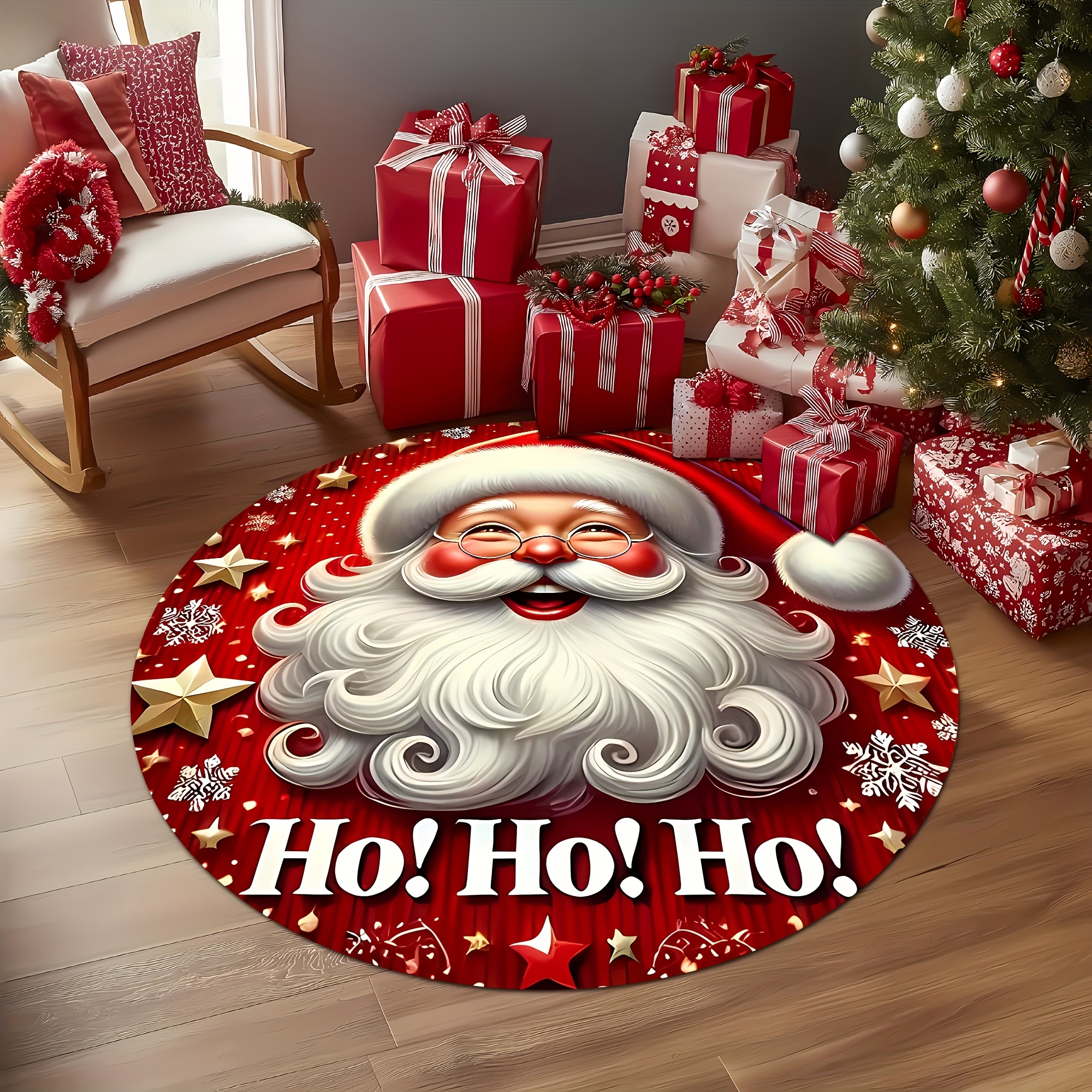 TEMU [random 1pc] 1pc Christmas Gift Santa Claus Round Rug, Suitable For Living Room, Bedroom, Entryway - Living Room Coffee Table Mat, Terrace,
