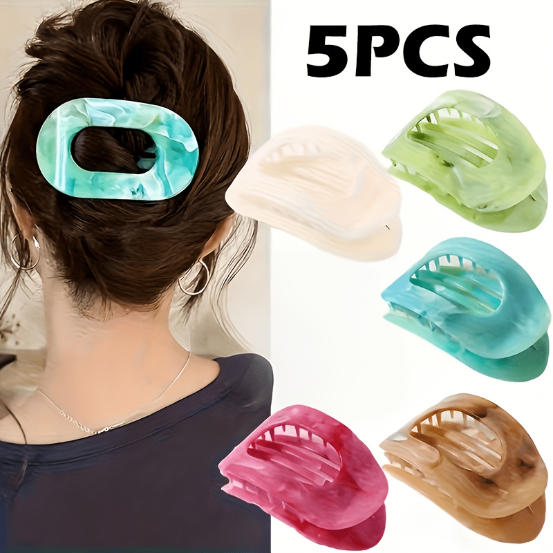 Image of 5pcs Set Of Gradient Oval Hair Clips, Gradient Texture , Oval Shape, Medium-sized Hair , Suitable For Daily Commuting, Workplace Styling, Easy Outfits, Vacation Trips And Other