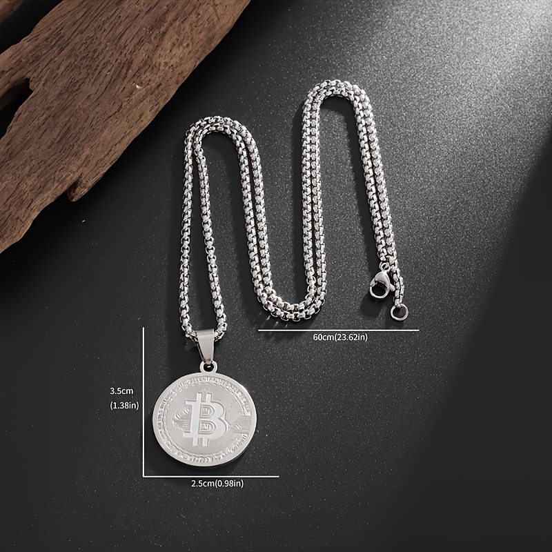 Minimalist Stainless Steel Bitcoin Coin Pendant Necklace