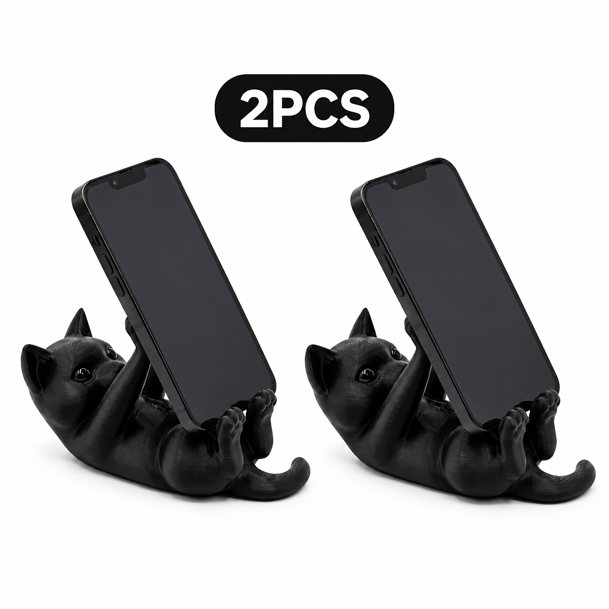 TEMU 1pc/2pcs 3d Printed Reclining Black Cat Phone Stand, Cute Kitten-shaped Desktop Phone Holder, Aesthetic Animal Smartphone Stand For Office,