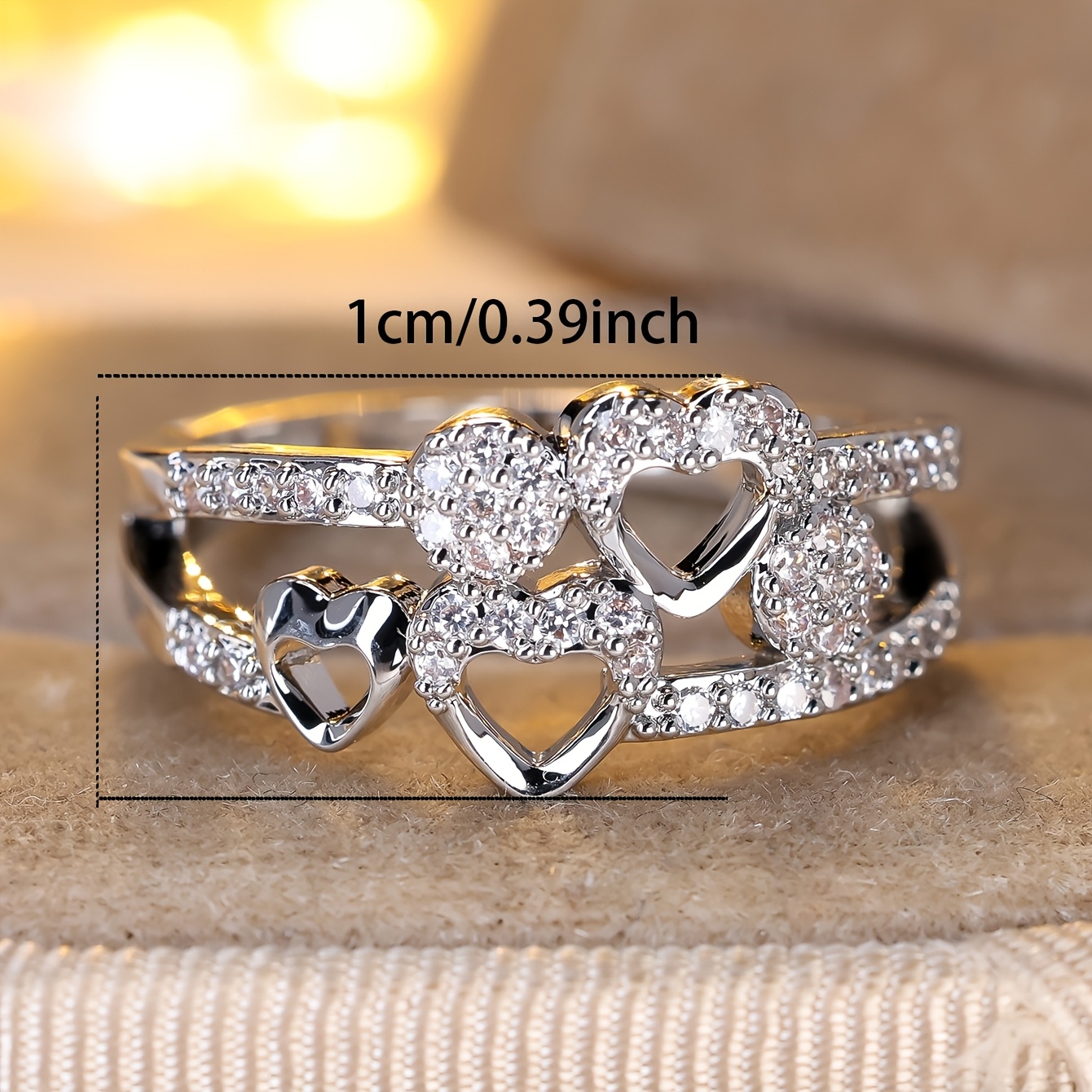 Women's Heart Promise Ring with Sparkling CZ - Copper Plating